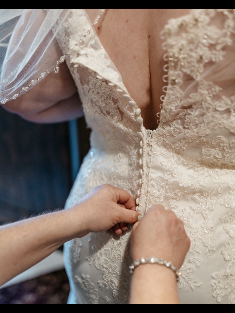 Lace V-Neck Bridal Gown in Ivory with Button Back